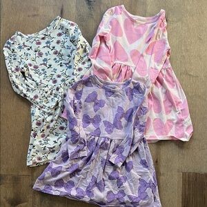 H&M 4T Dresses - Floral, Pink Hearts, Purple Bows